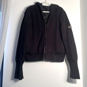Black Hooded Cardigan L